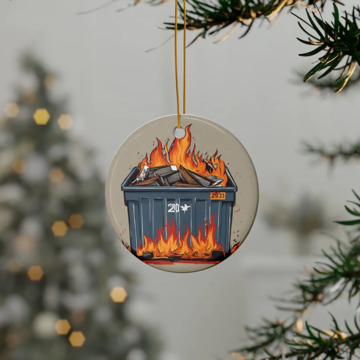 Dumpster fire christmas ornament